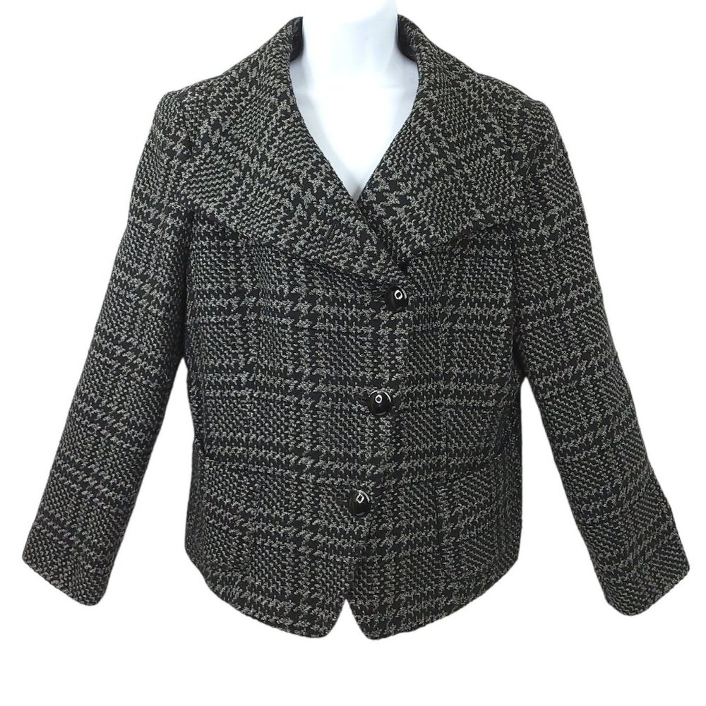 Talbots Collections Petites 3 Button Plaid Jacket Womens Size 14 Metallic Sheen